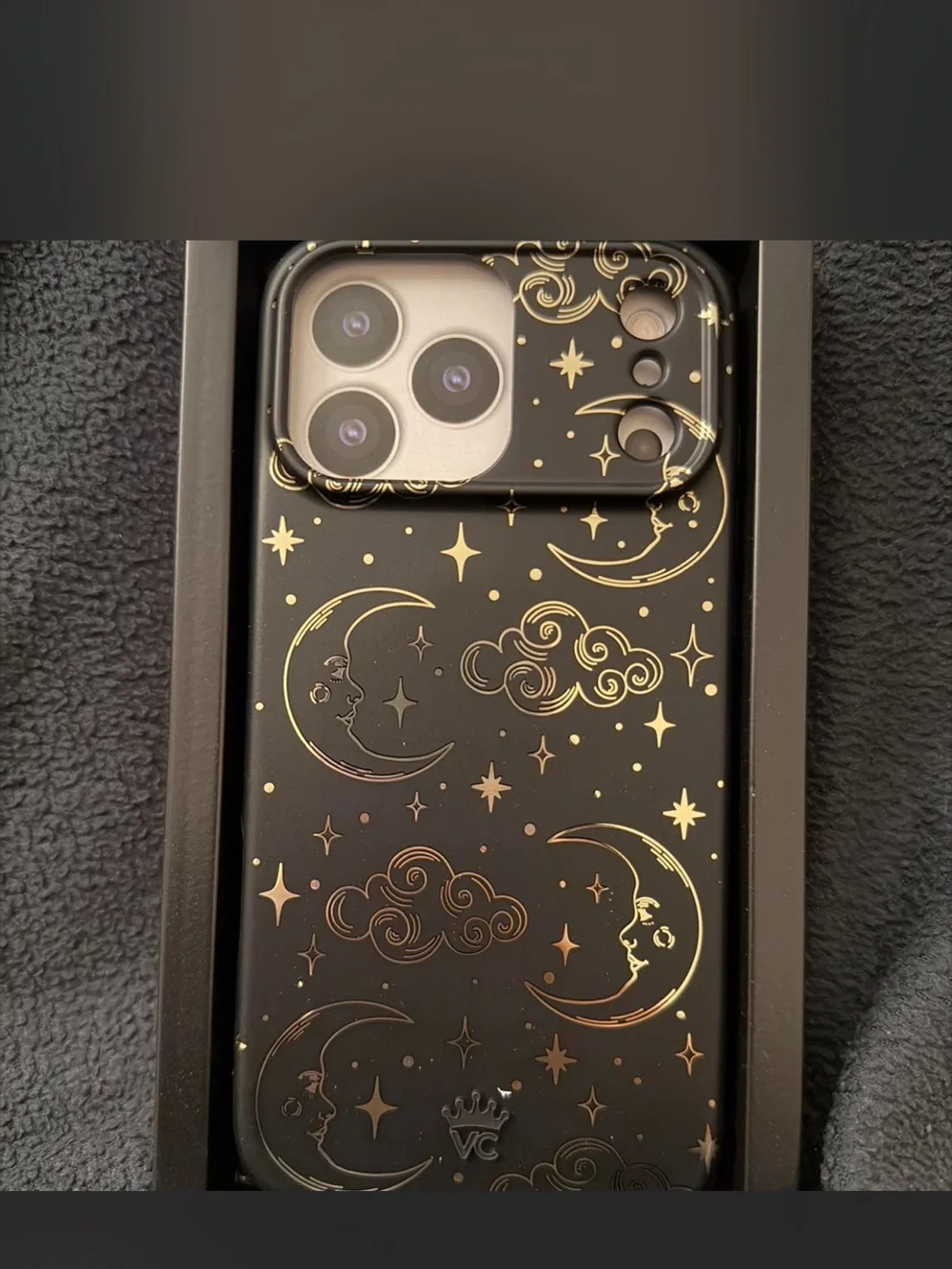 Velvet Caviar Black Phone Case with Gold Celestial Print